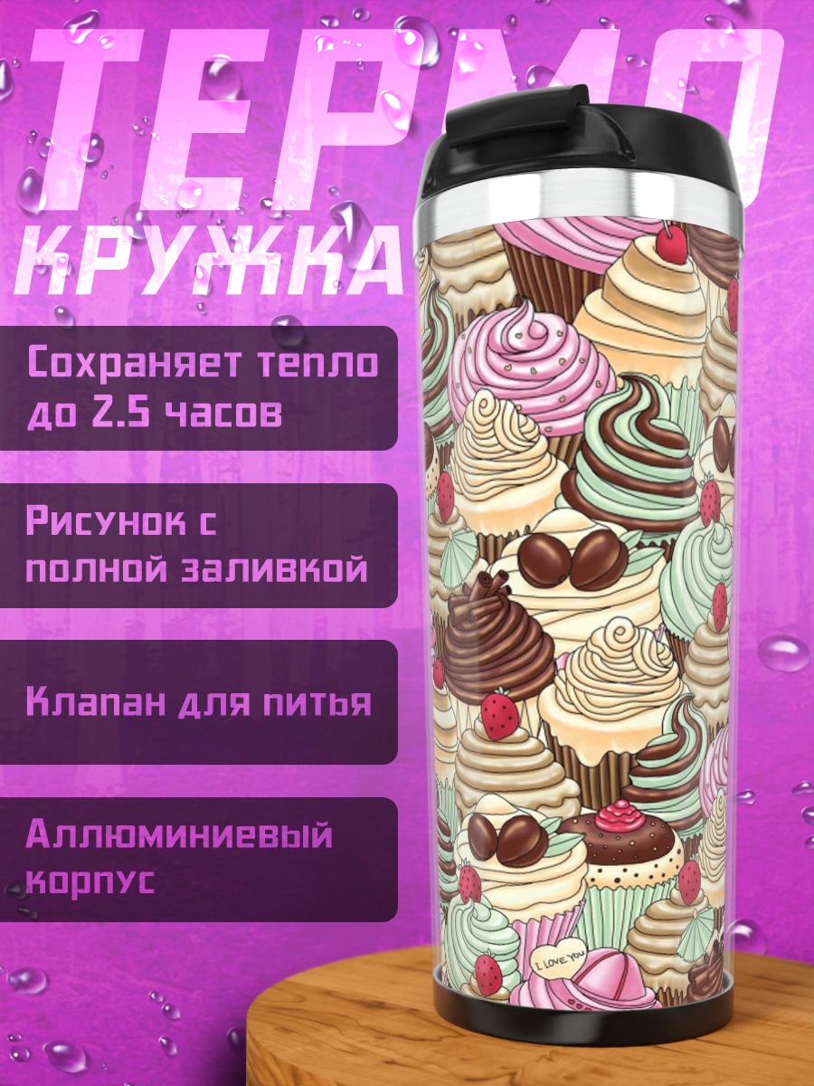 Термокружка Сладкие капкейки узор