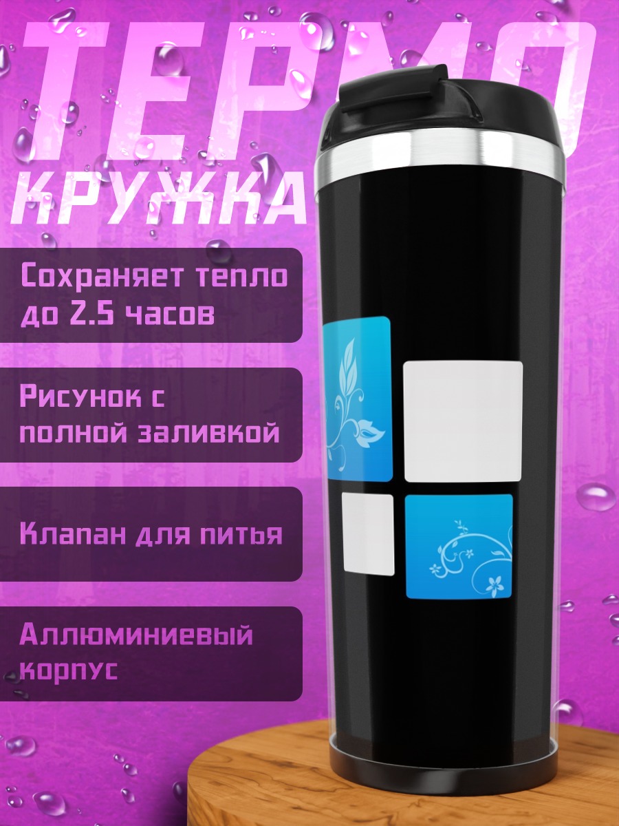 Термокружка синие квадраты