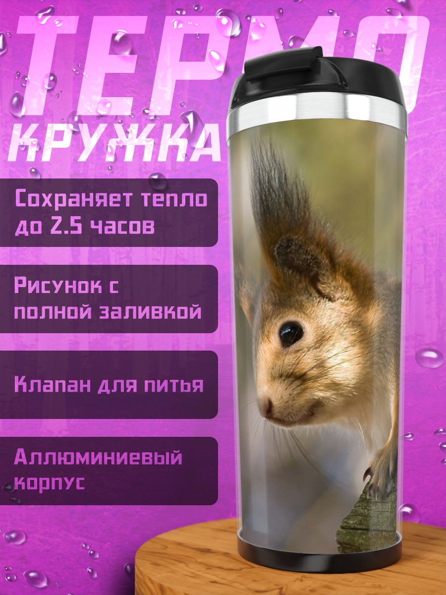Термокружка Рыжая белка крупным планом
