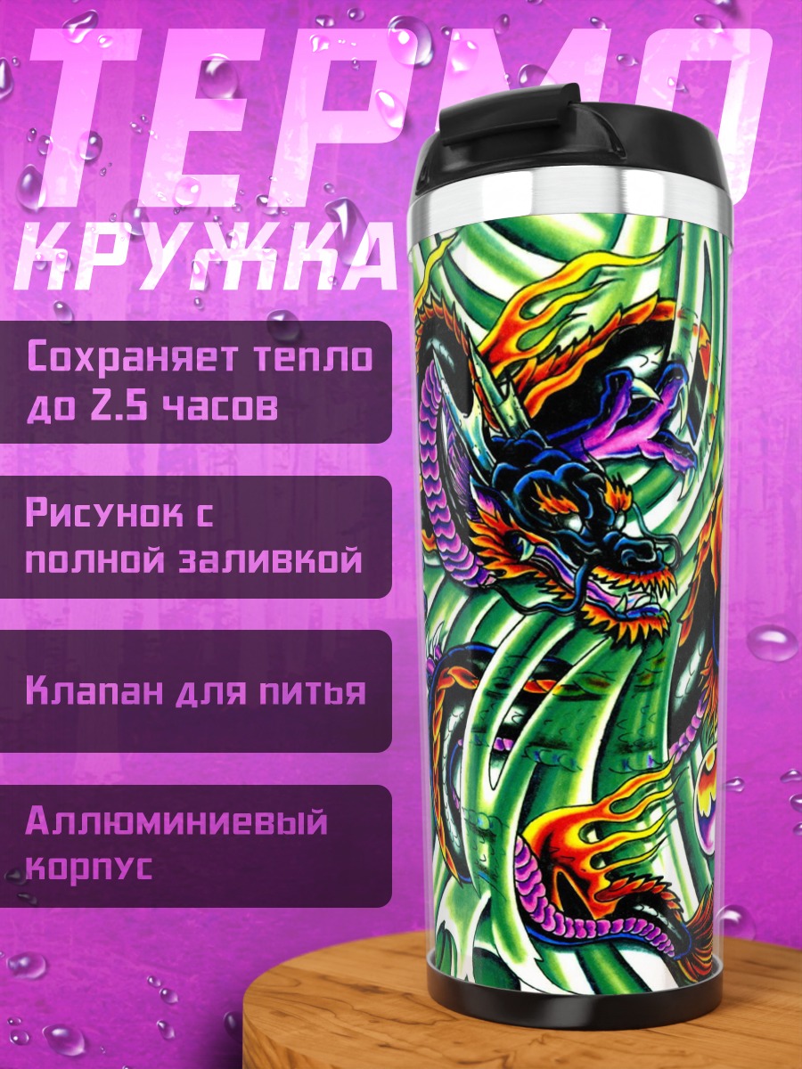 Термокружка Дракон и иероглифы
