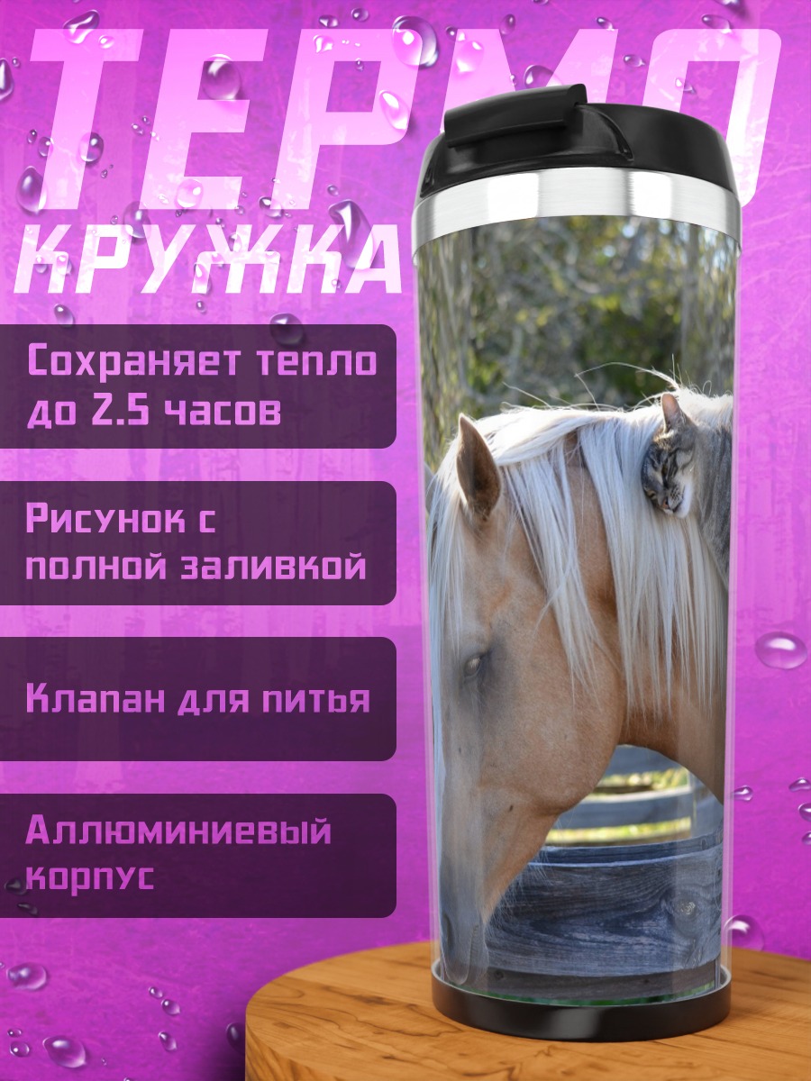Термокружка Кот на лошади