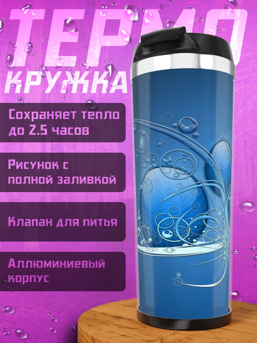 Термокружка синяя абстракция