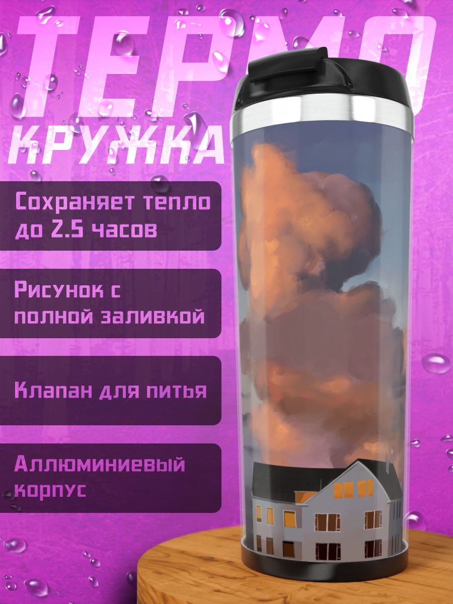 Термокружка Дом под грозовыми тучами