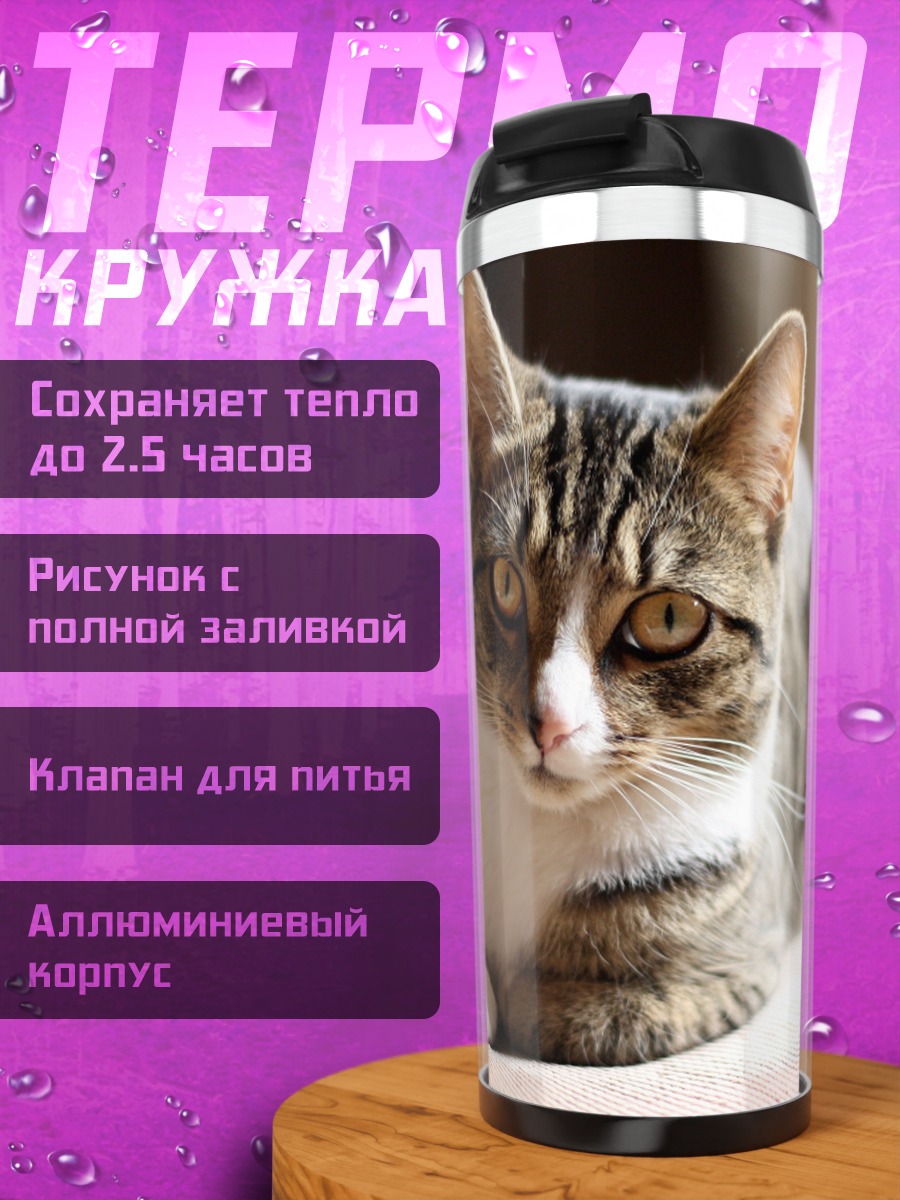 Термокружка Полосатый кот лежит