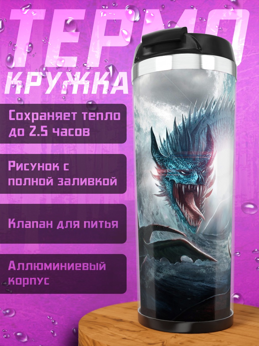 Термокружка битва драконов в воде