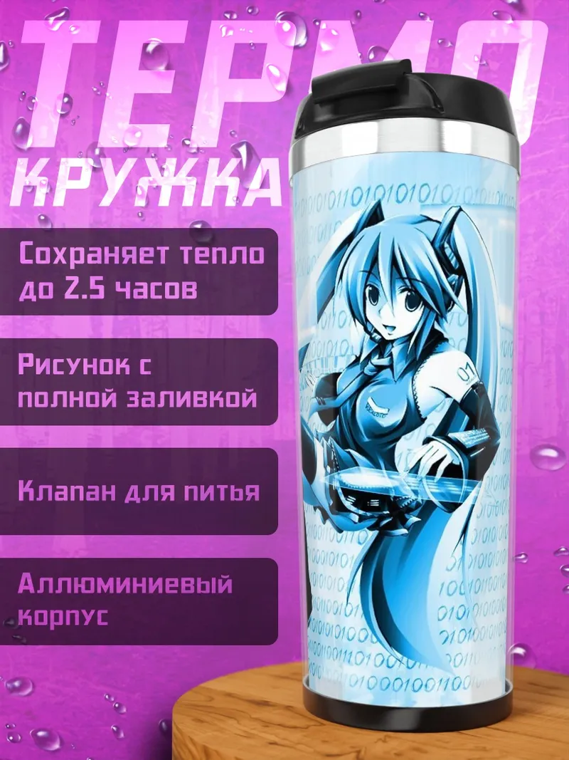 Термокружка Синяя Мику