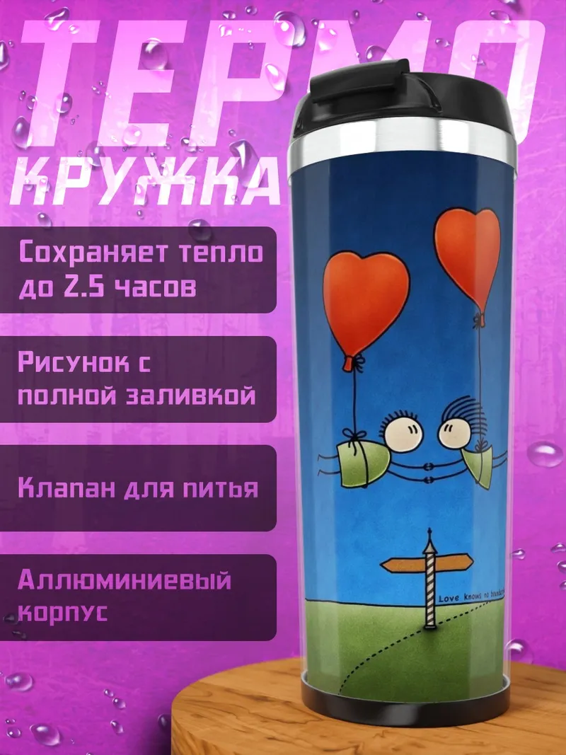 Термокружка Два сердца на шарах