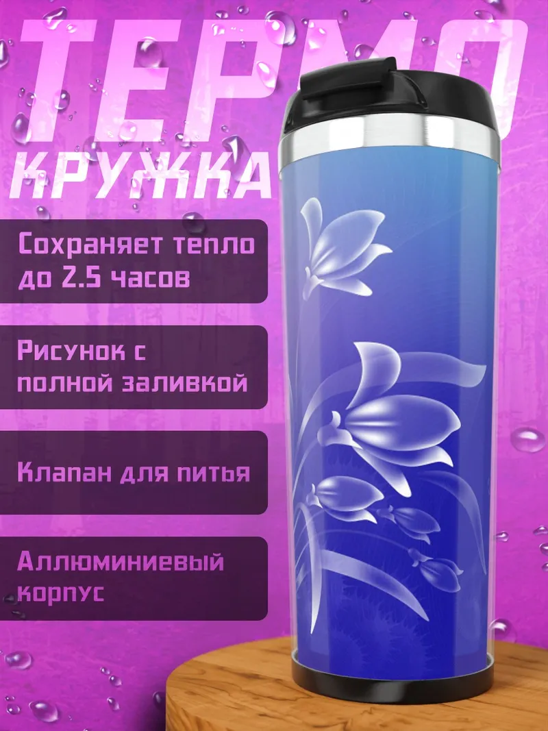 Термокружка Синие цветы