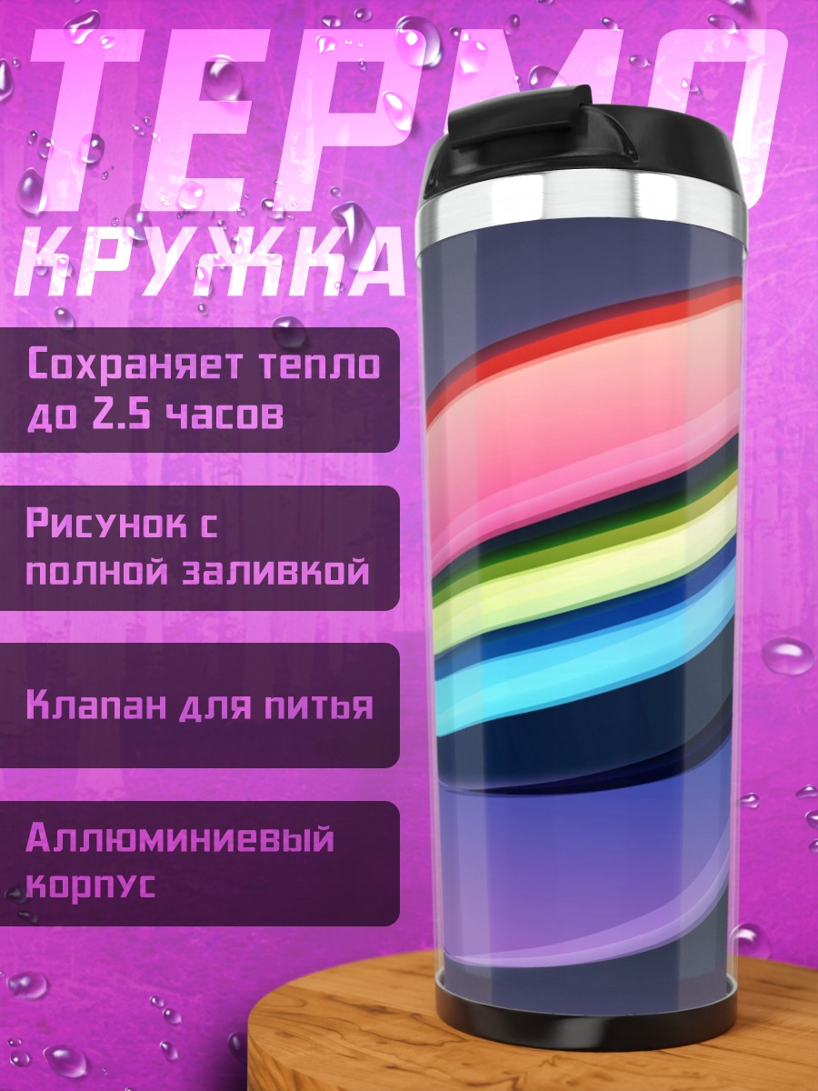 Термокружка Радужные волны абстракция