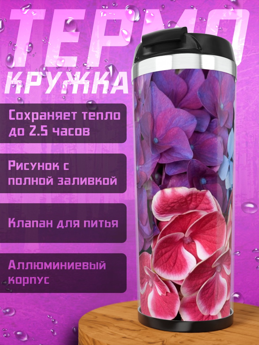 Термокружка Цветы гортензии