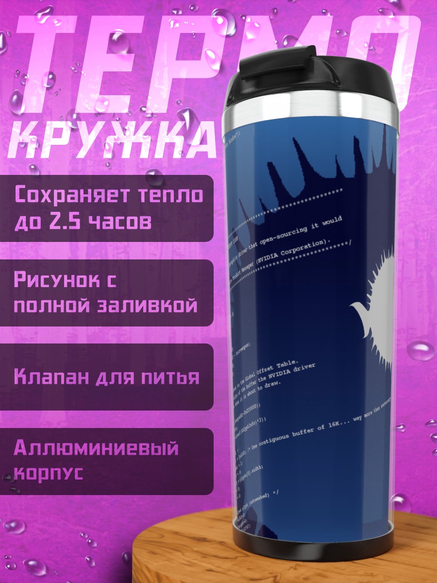 Термокружка Синяя цифровая рыба