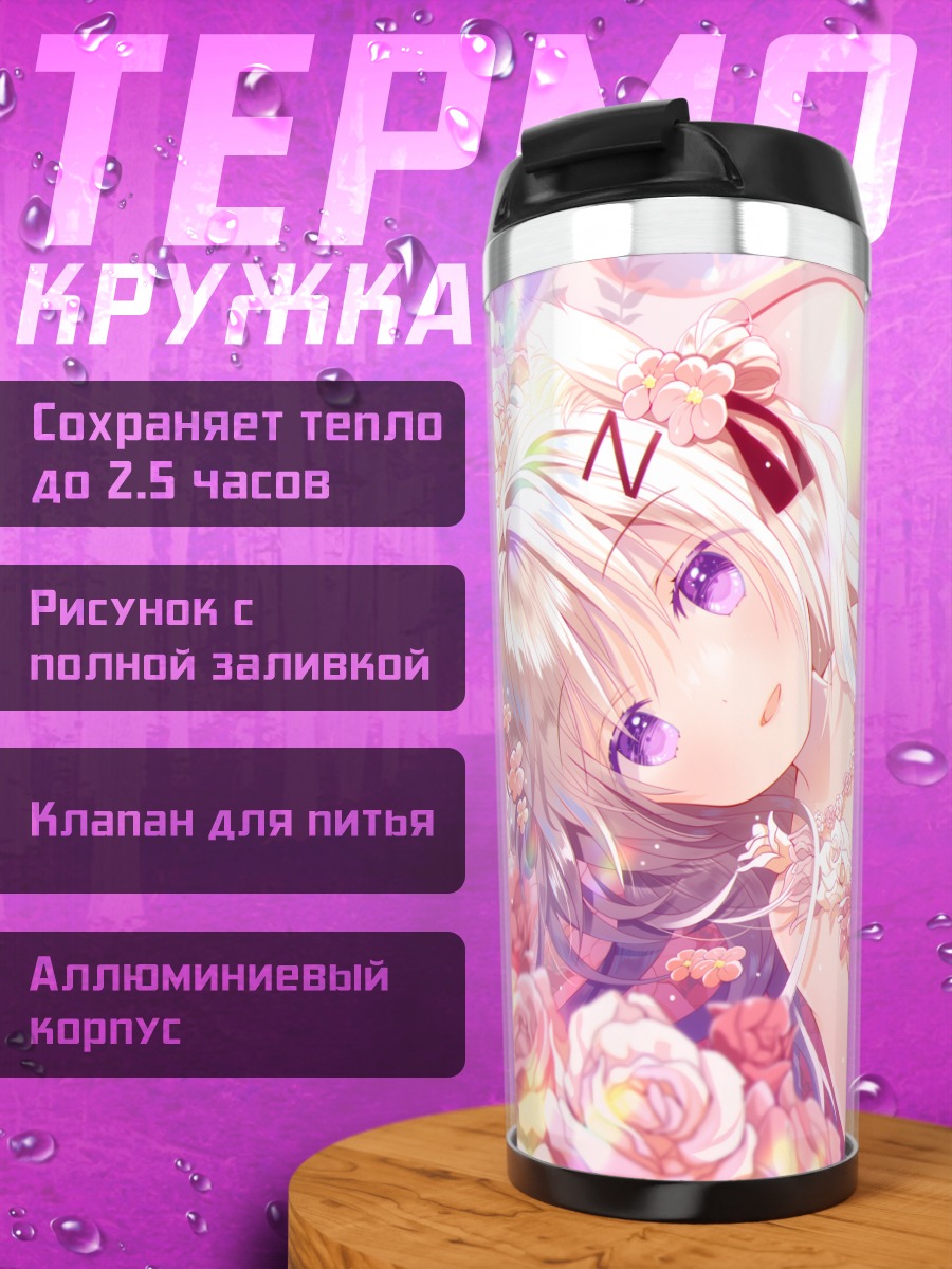 Термокружка Кошкодевочка в розах