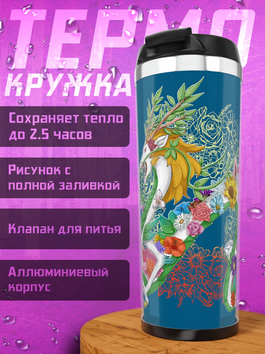 Термокружка Зеленый дракон в цветах