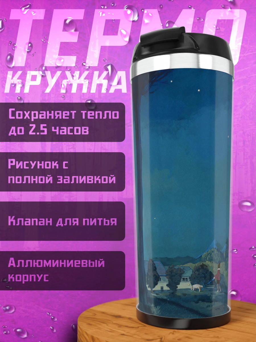 Термокружка Звездная ночь в деревне